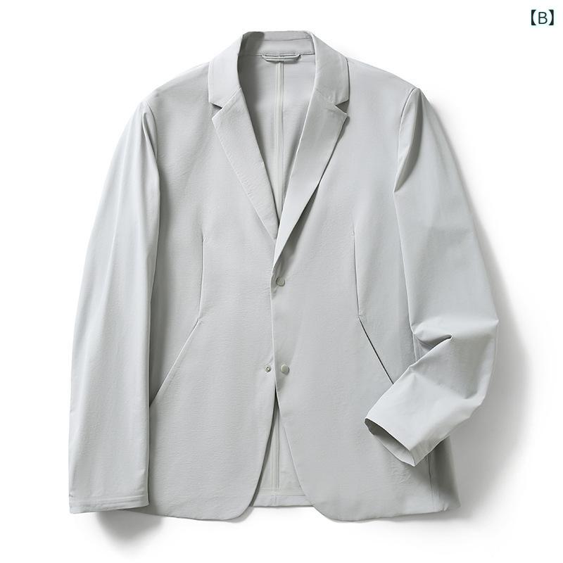 ジャケット メンズ 男性用 テーラード ブレザー ストレッチ 無地 春秋 薄手 ビジネス カジュアル 通気性 ブラック グレー ネイビー グリーン カーキ