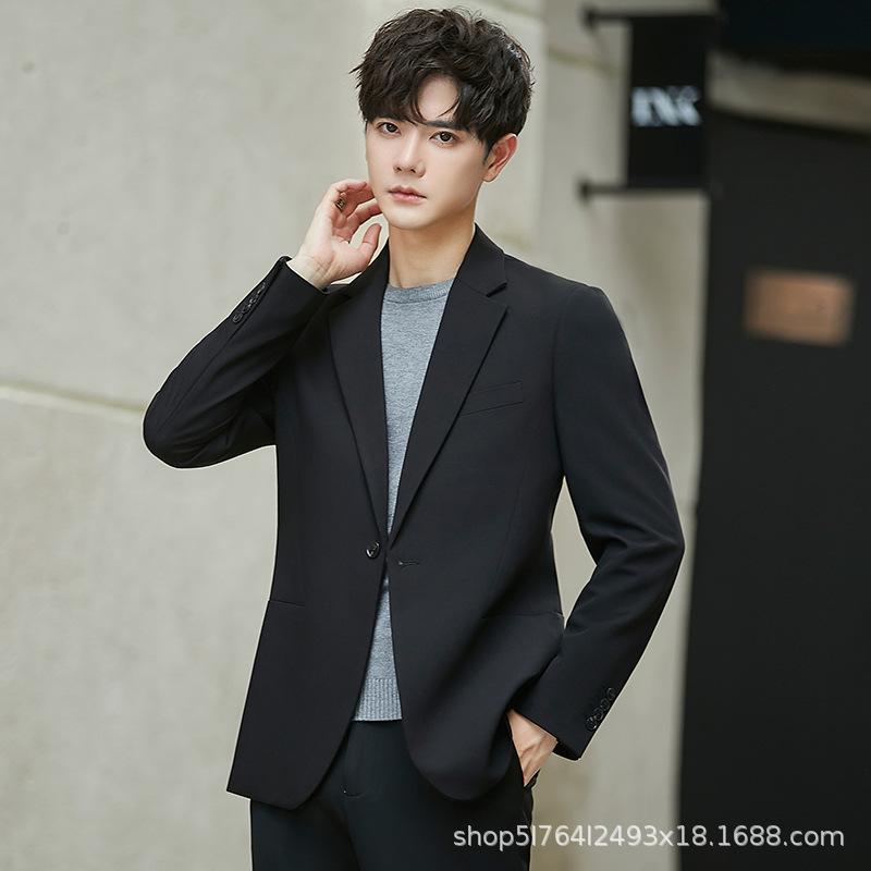 スーツ メンズ 男性用 セットアップ 韓国風 スタイル スリムフィット テーラードジャケット パンツ 上下セット ポリエステル混紡 ビジネス 結婚式 二次会 パーティー ブラック グレー グリーン ベージュ ブルー