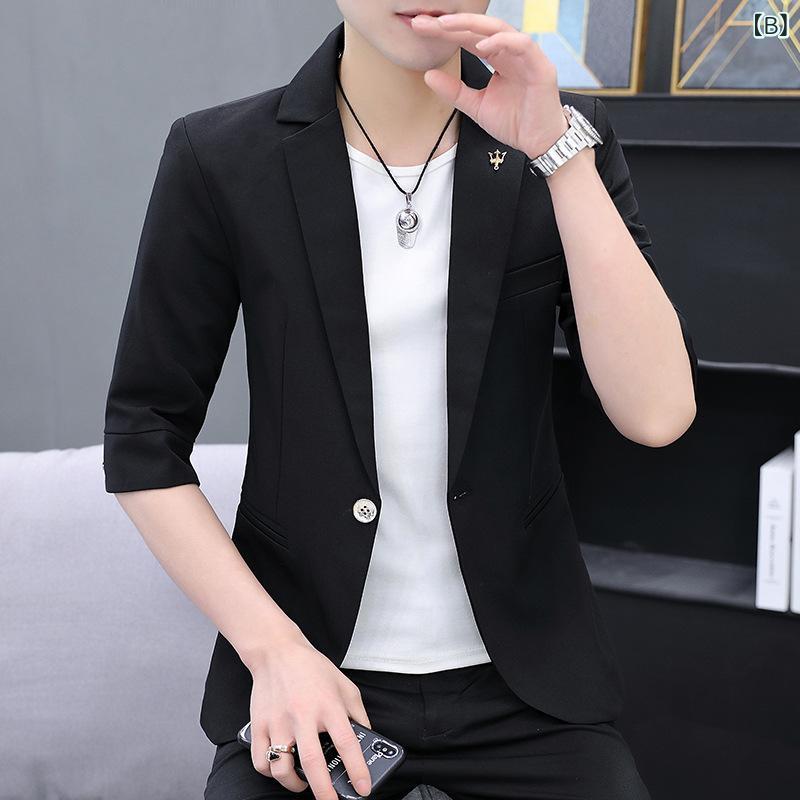 ジャケット メンズ 男性用 7分袖 サマージャケット スリムフィット 無地 スタイリッシュ コットン混紡 春夏 ホワイト ブラック ピンク系 ブルー M L XL 2XL 3XL 4XL