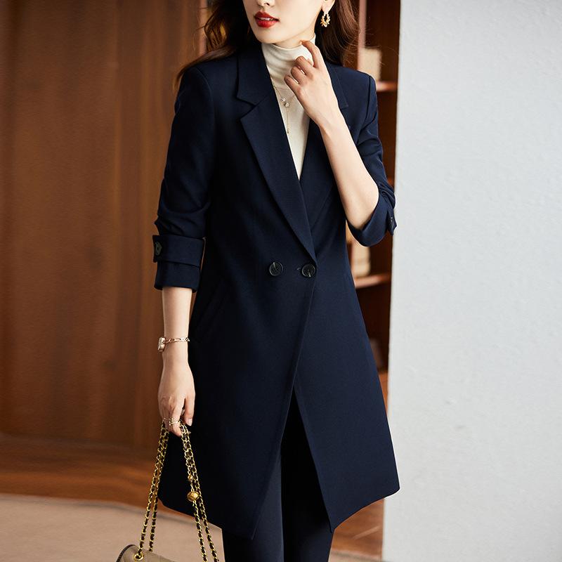 トレンチコート レディース 秋冬 長袖 テーラードジャケット パンツスーツ セットアップ オフィス 通勤 ポリエステル 紺色 ネイビー 黒 ブラック ワインレッド(x2)