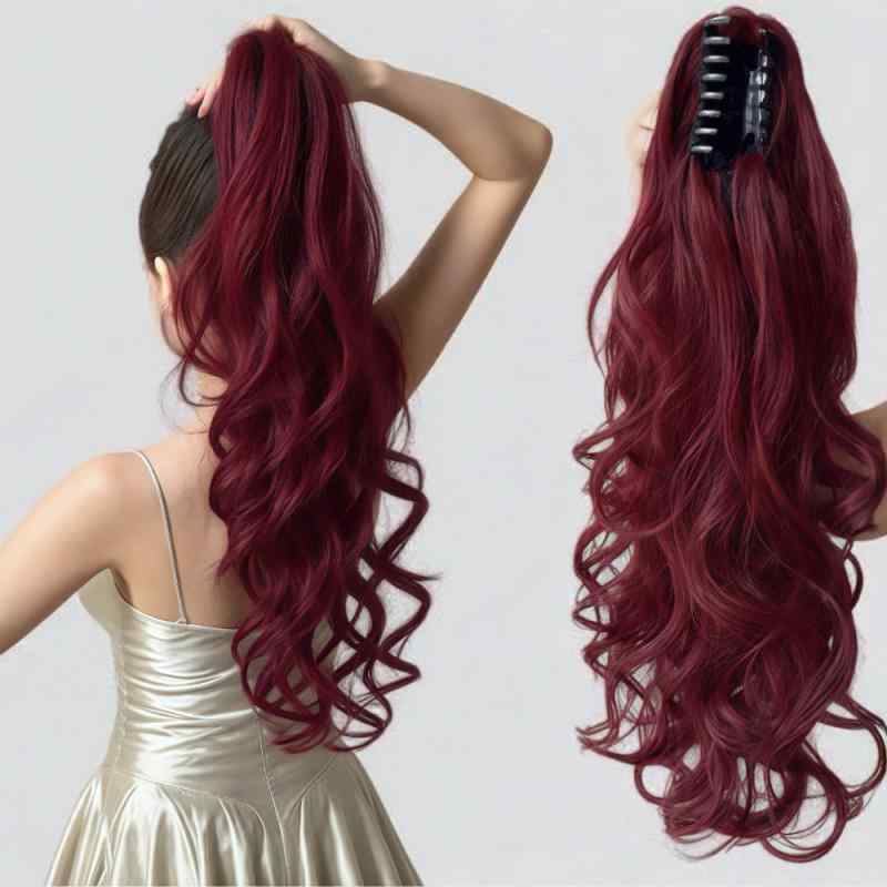 ウィッグ レディース ポニーテール 高温ワイヤー 巻き髪 ウェーブ ヘアピース ブラック ダークブラウン..