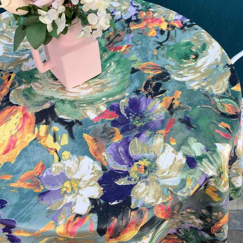 テーブルクロス 長方形 ポリエステル製 アメリカンスタイル ビンテージ風 油絵柄 花柄 防塵 撥水 耐摩耗性 滑り止め 装飾 インテリア 乳白色 グリーン パープル ブラック ブルー