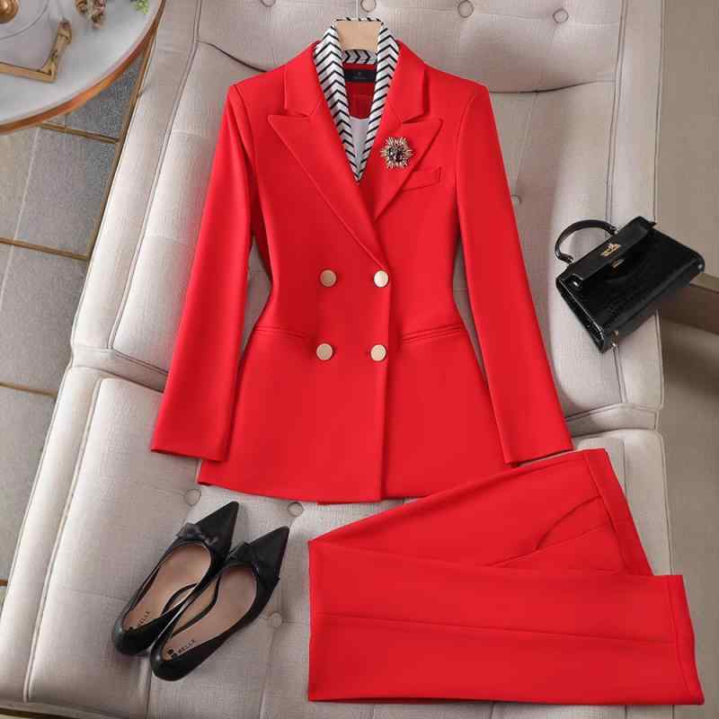スーツ レディース 高級感 ダブルブレスト テーラードジャケット パンツ セットアップ フォーマル オフィス ビジネス OL 通勤 仕事着 ポリエステル ブラック 黒 ホワイト 白 レッド 赤