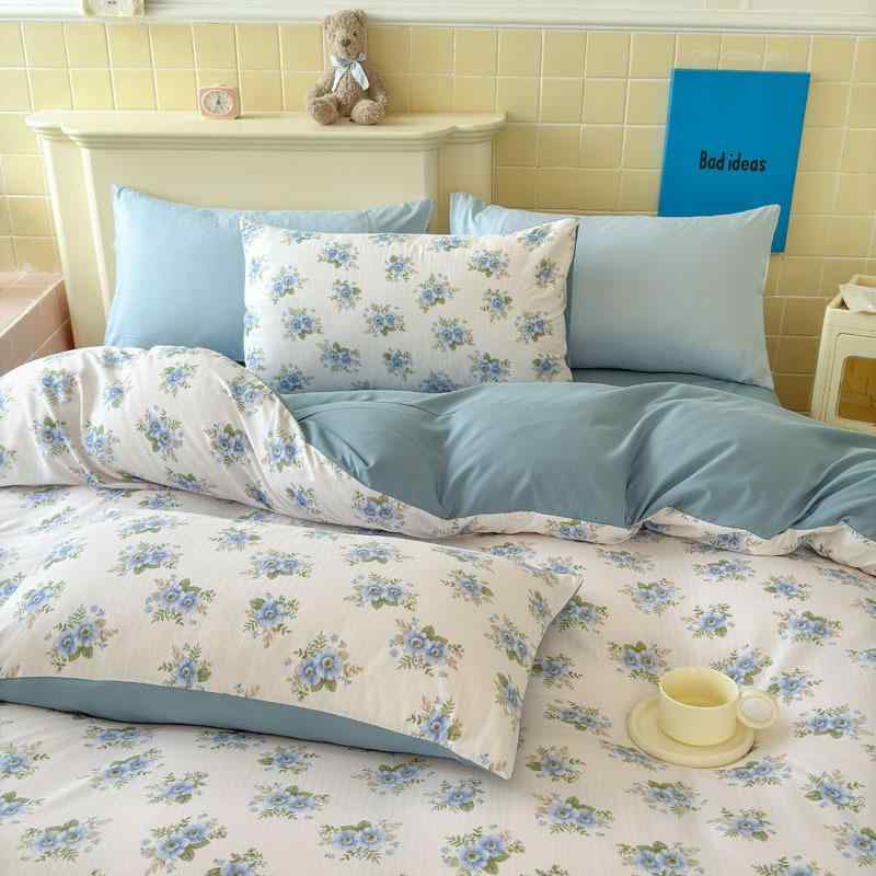 布団カバーセット 学生寮 ベッド用品 ベッドシーツ式 1.5m 1.8m 2.0m 2.2m 化繊 提花 小竺棉 プリント ins風 かわいい 花柄 苺 ストライプ ドット柄