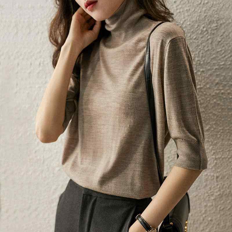 ニット セーター レディース トップス 高めのネック 七分袖 リブ 薄手 接触冷感 プルオーバー 婦人服 ..