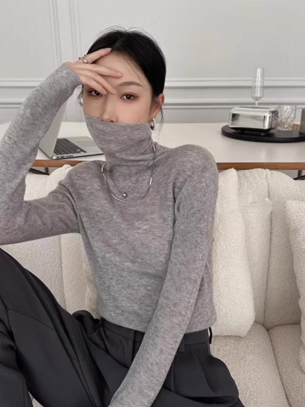 ニット レディース タートルネック プルオーバー ポリエステル 混紡 ウール トップス カットソー 無地 ..