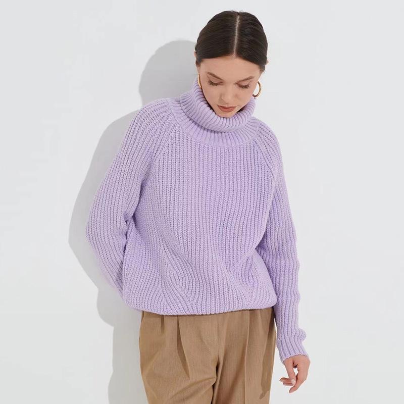 Turtleneck - ニット レディース 高品質 ハイネック セーター ゆったり 厚手 秋冬 ミドル丈 無地 カジュアル トップス エレガント かわいい グリーン ベージュ パープル ピンク ブラウン