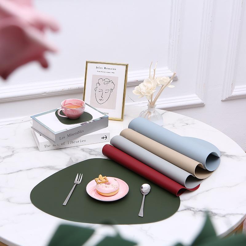 ランチョンマット 不規則形 滑り止め 撥水 レザー 断熱 食卓マット 家庭用 レストラン用 ブラック レッド ブルー グレー ブラウン ピンク系