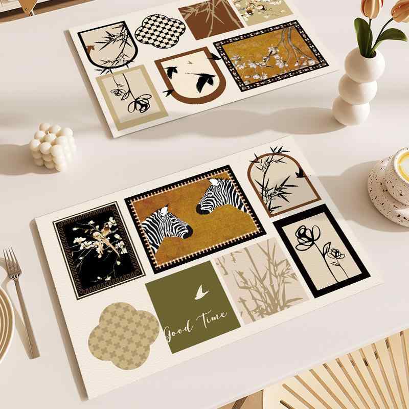 テーブルマット ランチョンマット 防水 耐熱 滑り止め PVC レザー 高級感 フレンチスタイル 30 50cm