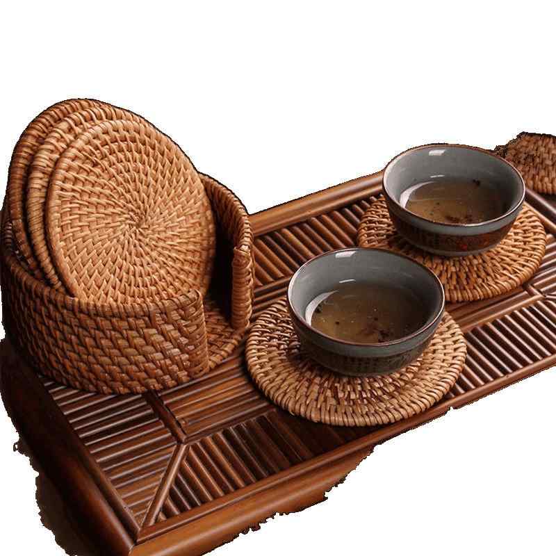 茶托 鍋敷き 籐製 手編み 断熱マット コースター 食器マット 籐編み カップ ? 碗 皿 ポット プレート ..
