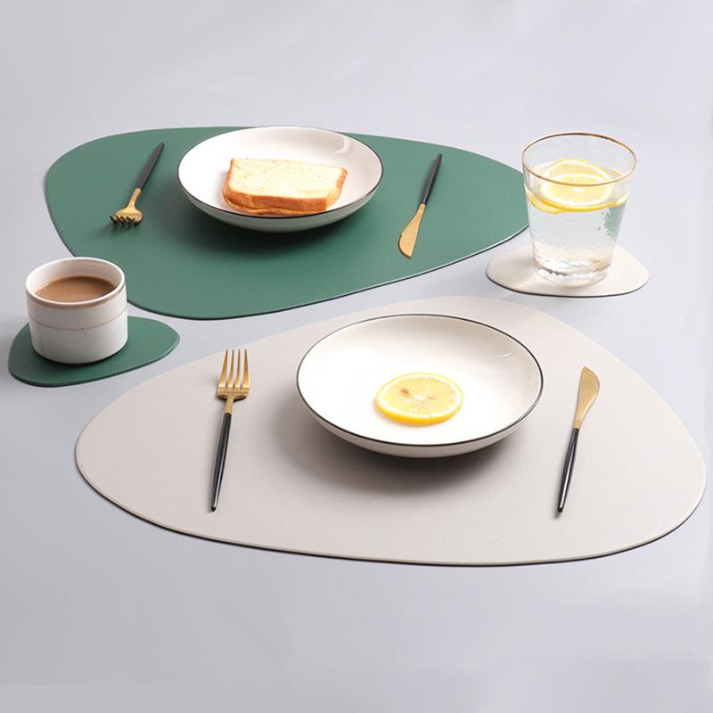 ランチョンマット コースター レザー 防水 防油 断熱 撥水 汚れ防止 傷防止 深灰色 浅灰色