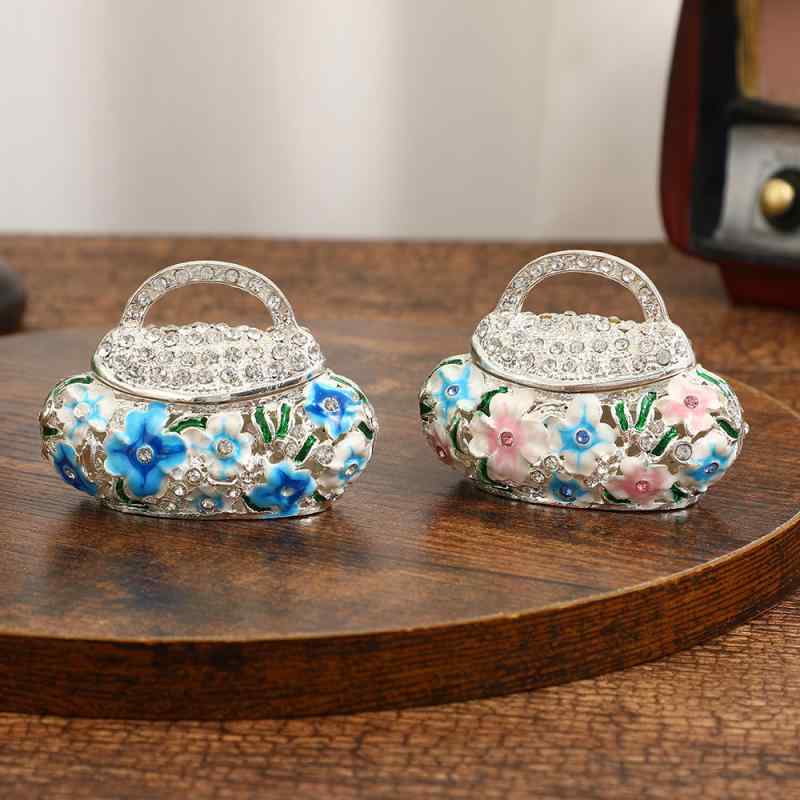 ジュエリーボックス 小物入れ 亜鉛合金製 花柄 ミニチュアバッグ型 卓上収納ケース ヨーロッパ風 ブル..