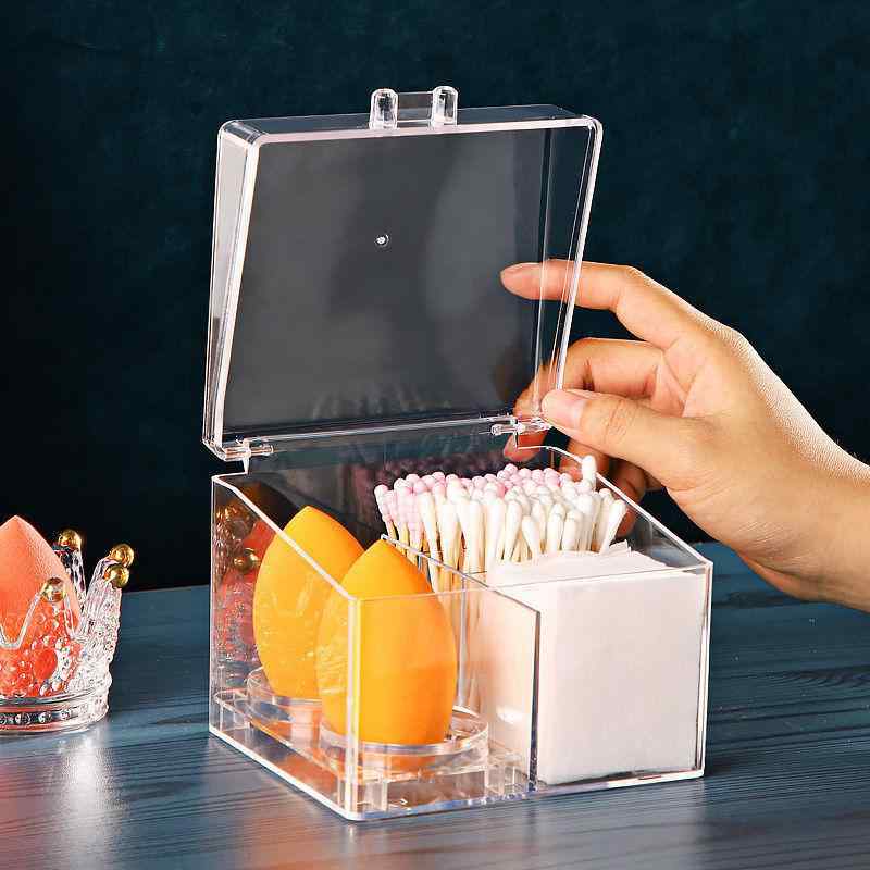 コスメ収納ケース ふた付き 綿棒ケース メイクパフ 収納 防塵 メイク用品 化粧品 茶色