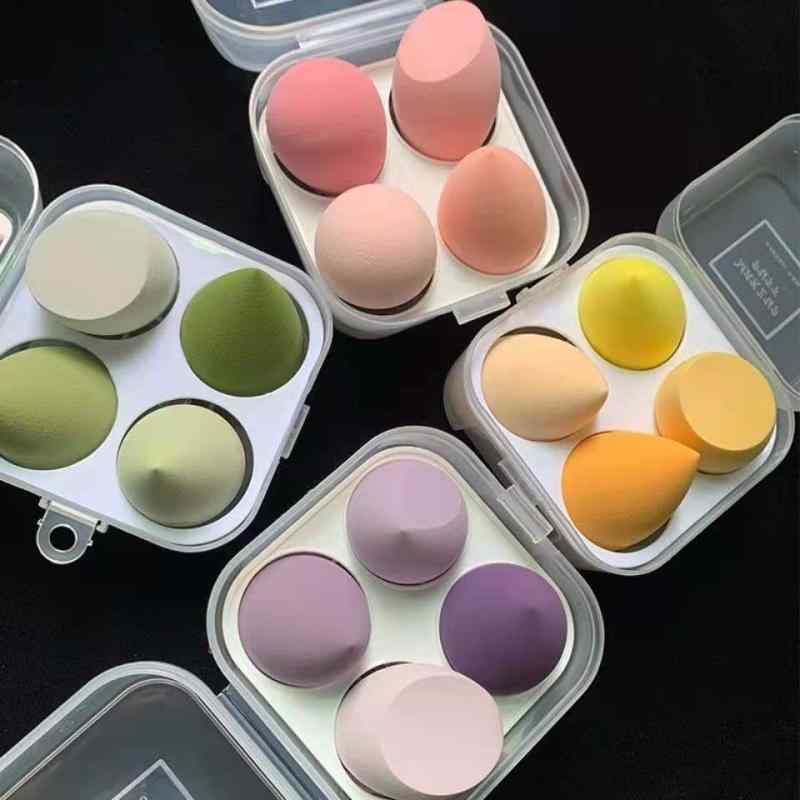 メイク用スポンジ パフ 4個セット ?水性ポリウレタン製 乾湿両用 携帯ケース付き メイク道具 化粧用具