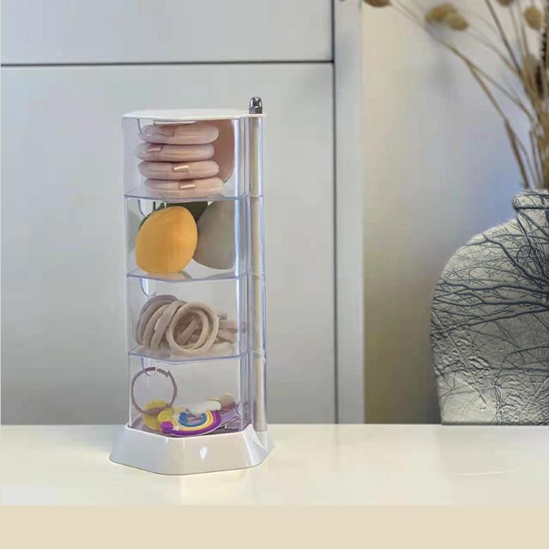 メイクボックス レディース メイクスポンジ パフ 収納ケース 回転式 防塵 化粧品 綿棒 置き棚 透明 2層..