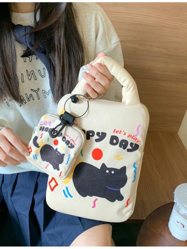 PCバッグ レディース 学生 通勤 iPad タブレット トートバッグ 携帯用 軽量 丈夫 猫柄 韓国風