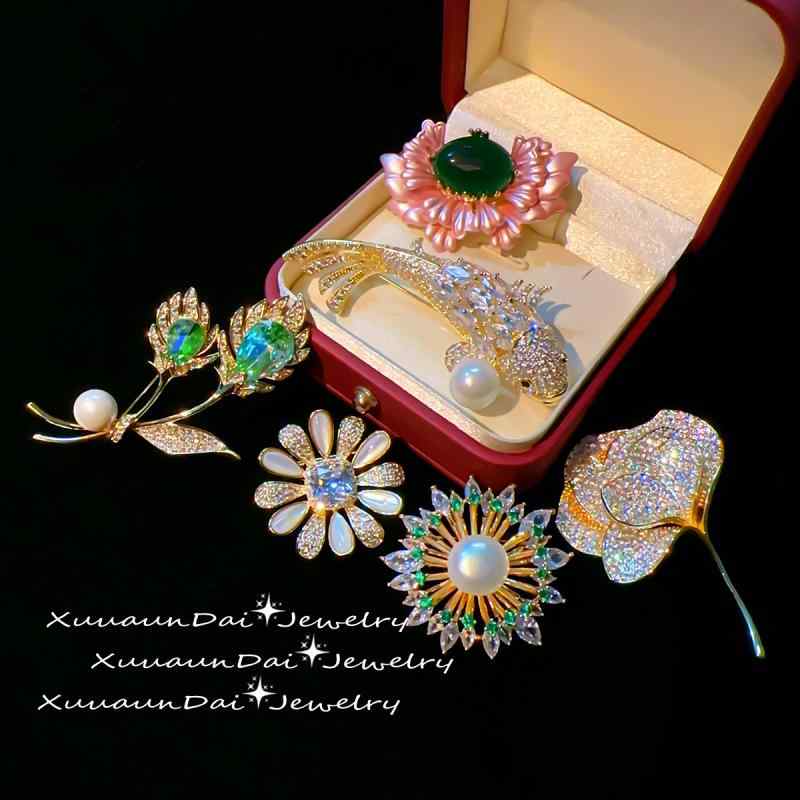 ブローチ レディース メンズ 花柄 アニマル 動物 パール ゴールド エナメル 祖母緑 ラッキー 鯉の魚 天然真珠 雪の結晶 韓国風 個性派