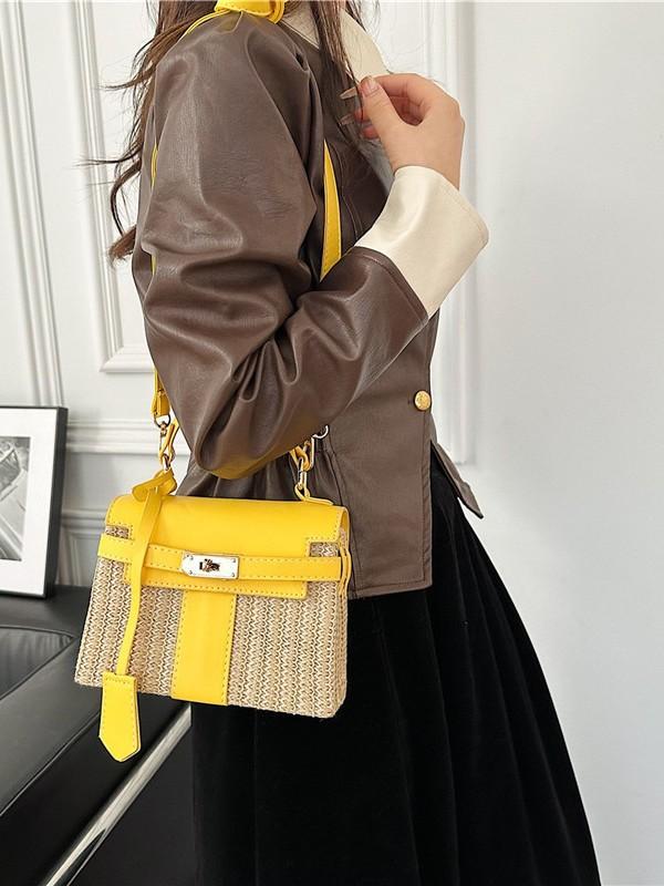 かごバッグ レディース ビーチ 海辺 草編み ハンドバッグ スクエア型 PU 大容量 ブラック ホワイト イ..