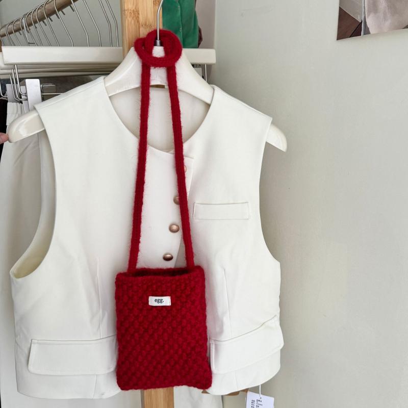 ニット ミニハンドバッグ レディース 秋冬 毛糸編み スモールトートバッグ 携帯電話バッグ オレンジ レ..