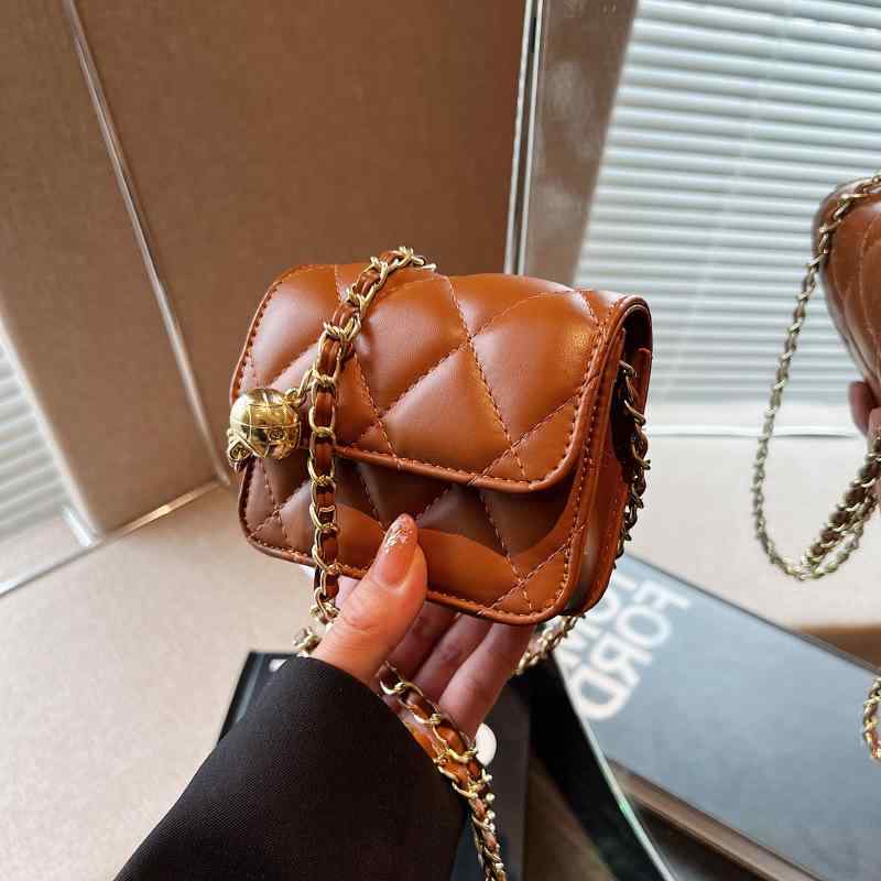 ショルダーバッグ レディース ミニ 斜めがけ バッグ チェーンバッグ 菱格 PU レザー かわいい ガーリー ストリート トレンド ブラック シルバー ホワイト ゴールド ブラウン ピンク系