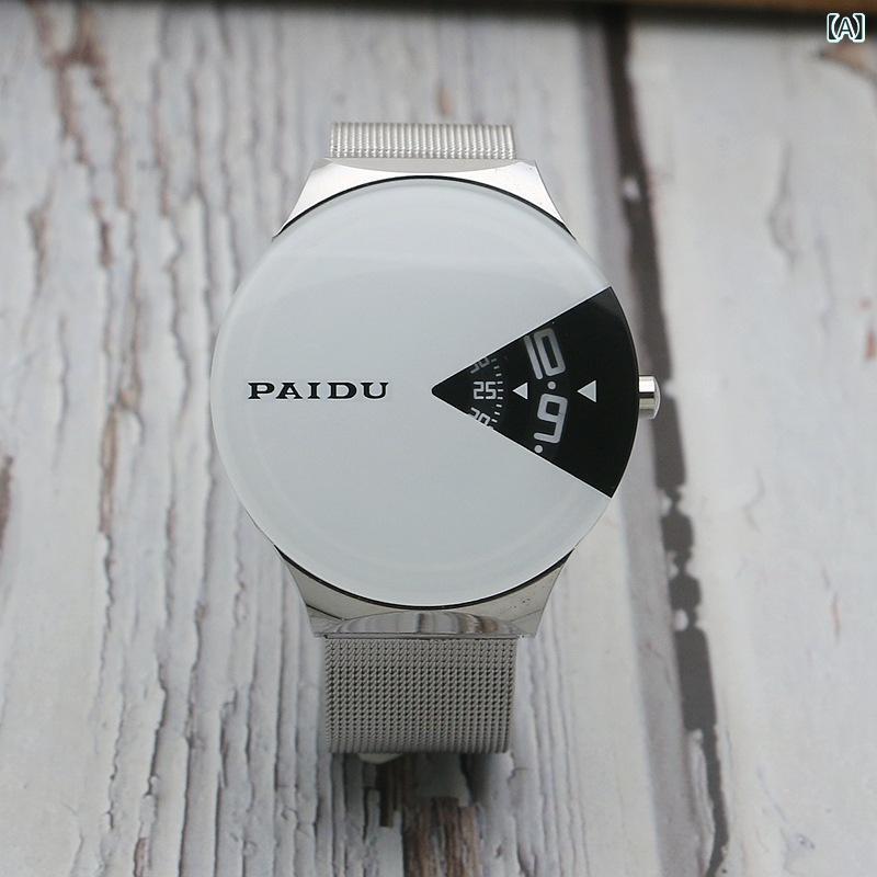 腕時計 レディース メンズ パンク風 韓国 ファッション 織り ベルト アナログ クォーツ ソフト PUレザー ステンレス 金属 アレルギー対応 ユニセックス 黒 白 シルバー