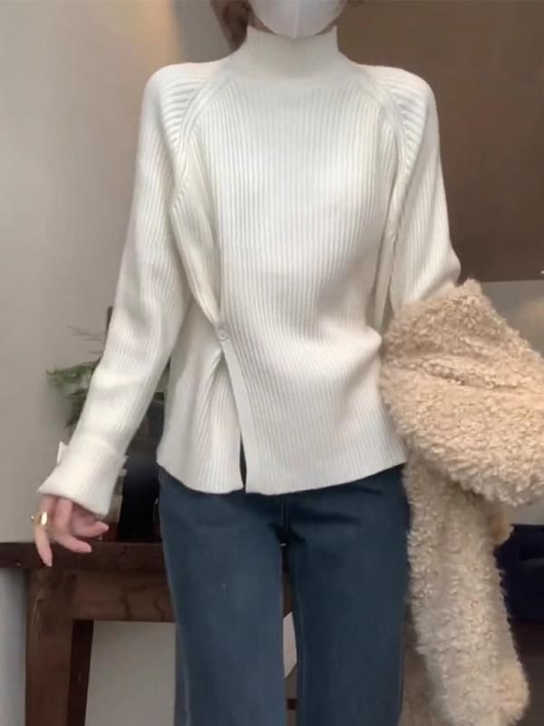 ニット レディース 秋冬 厚手 半ハイネック トップス ニットカーディガン インナー セーター 無地 アク..