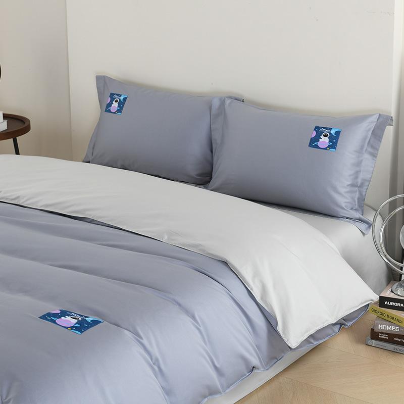 寝具 布団カバー 4点セット シングル 綿100％ 60サテン 抗菌防臭 吸湿通気 無地 バイカラー ベッドシーツ