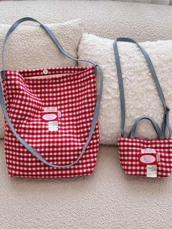 トートバッグ レディース 韓国風 チェック柄 ウール素材 2way 肩掛け 手提げ 鞄 通勤 通学 普段使い