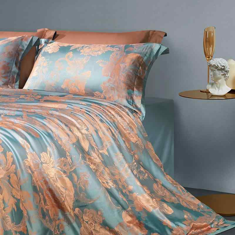 寝具 1.8mベッド用 ベッドシーツセット ジャカード織 ベッド用品 4点セット 秋日詩語 グレー ポリエス..