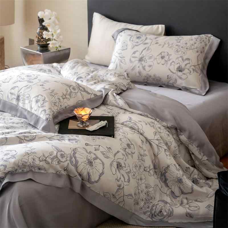 布団カバーセット 高級感 60S テンセル 寝具 4点セット ベッドシーツ 接触冷感 吸湿 なめらか 肌触り ..