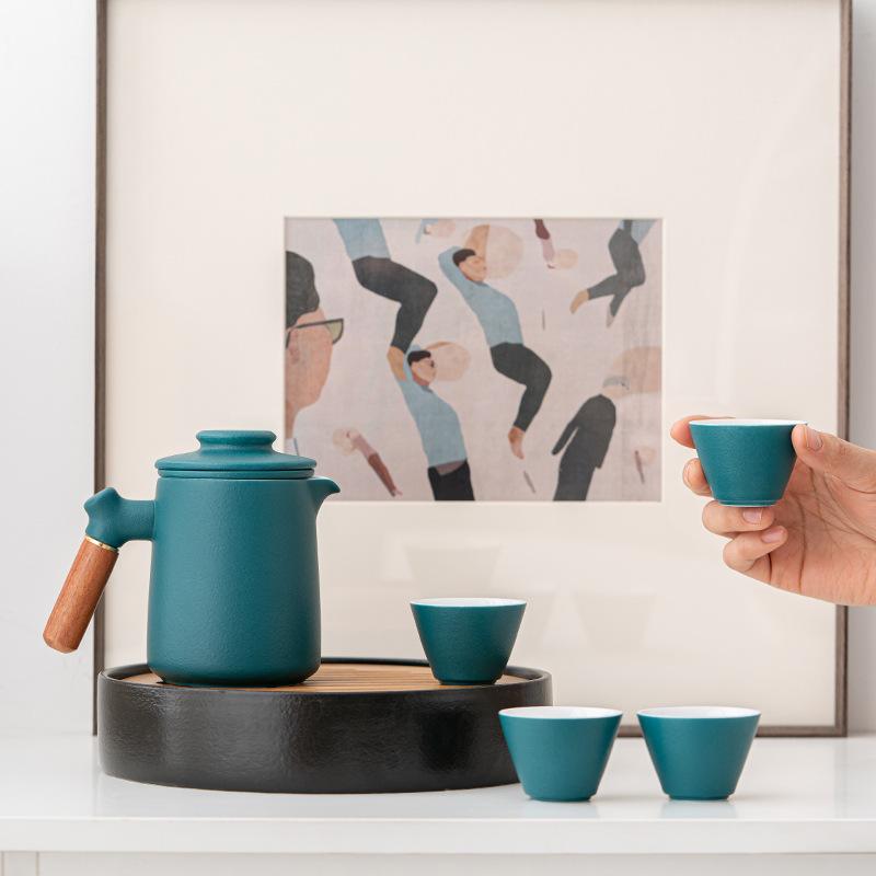 茶器 陶器 ギフトセット 携帯式 茶器セット ビジネス 贈り物 記念品 贈答品 黛緑釉 黒砂釉 蘭砂釉