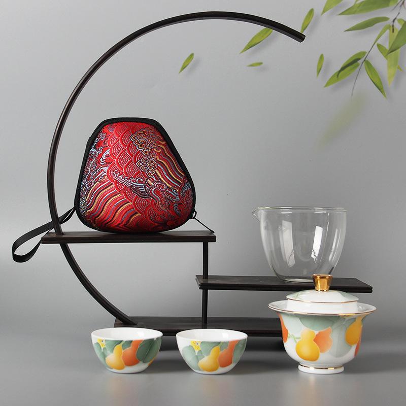 茶器 陶器 茶具 セット 旅行用 ティーセット 釉下彩 茶器セット 携帯用 磁器 白