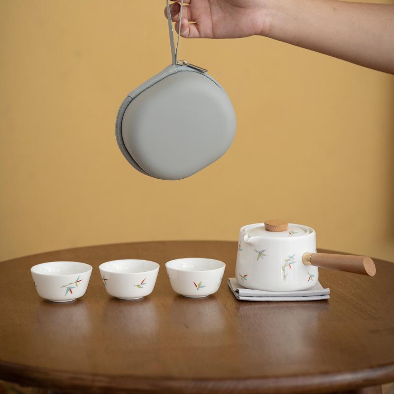 茶器セット 旅行用 携帯用 功夫茶 茶道具 ティーポット 急須 湯呑み 陶瓷 陶器 簡約(4)