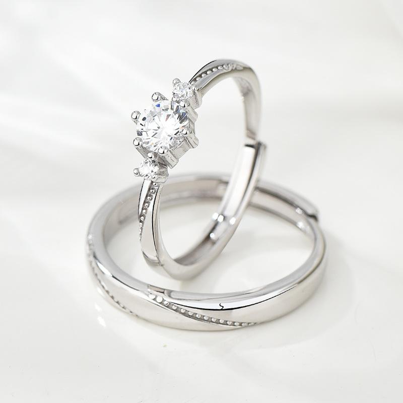 指輪 ペアリング S925 シルバー ジルコニア 幾何学模様 ファッションリング 秋冬 銀製 オープンリング 男性用 女性用