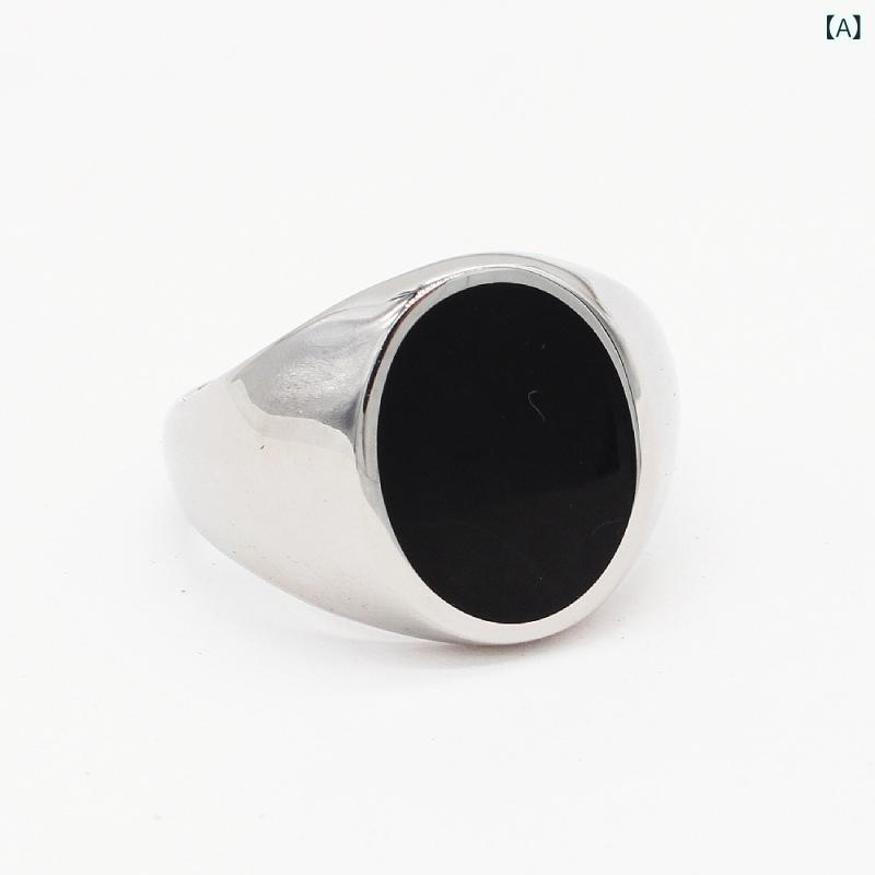 指輪 メンズ 男性用 チタン鋼 楕円 ドロップレジン 鋼色 ゴールド 電気メッキ加工 オリジナルデザイン