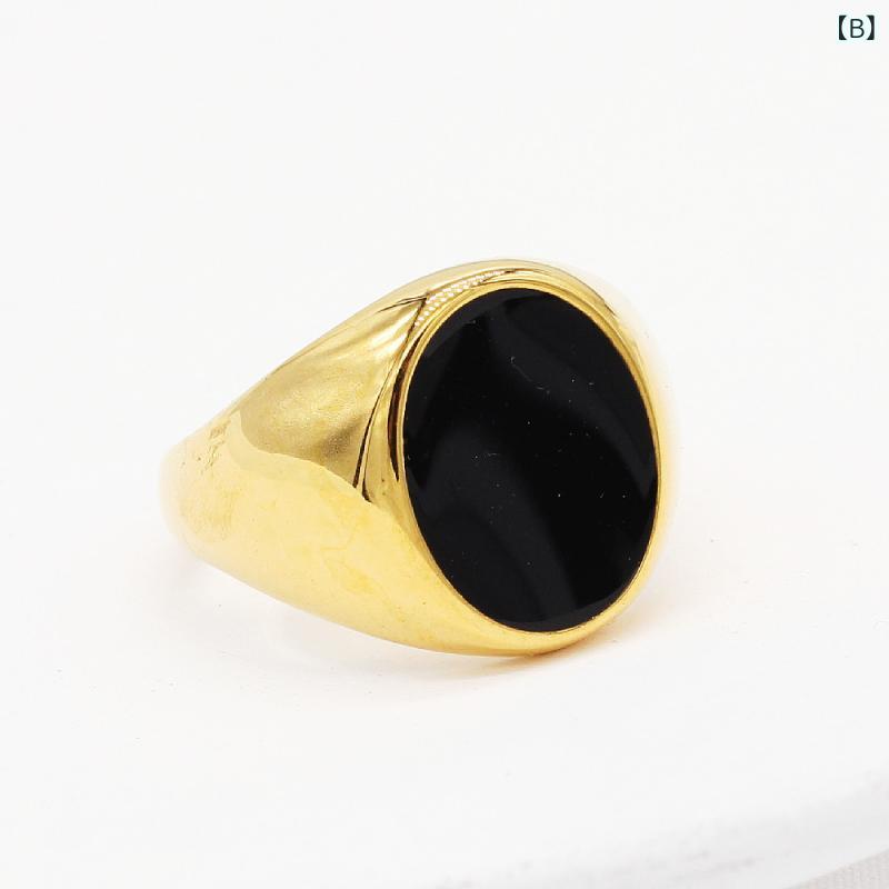 指輪 メンズ 男性用 チタン鋼 楕円 ドロップレジン 鋼色 ゴールド 電気メッキ加工 オリジナルデザイン