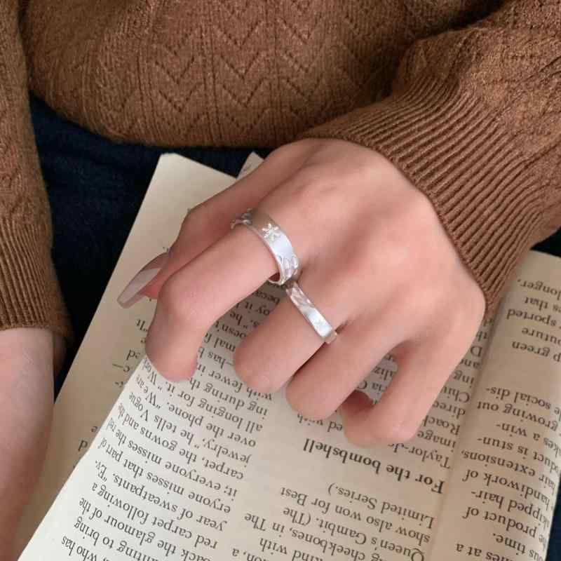 指輪 レディース メンズ S925 シルバー 不規則 槌目 雪の結晶 韓国風 INS 個性的 オープンリング ペアリング