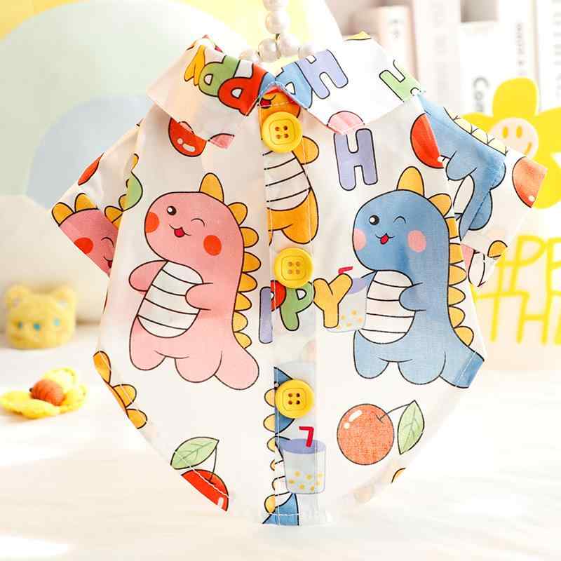 ドッグウェア 春夏 薄手 猫 小型犬 テディ かわいい シャツ カートゥーン 恐竜 コットン カジュアル グ..