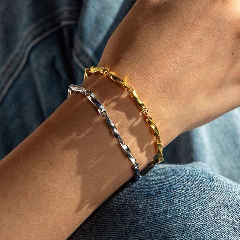 ブレスレット レディース メンズ ステンレス チェーン 男女兼用 幾何学模様 スタイリッシュ トレンド ファッション 鋼色 ゴールド 電気メッキ加工