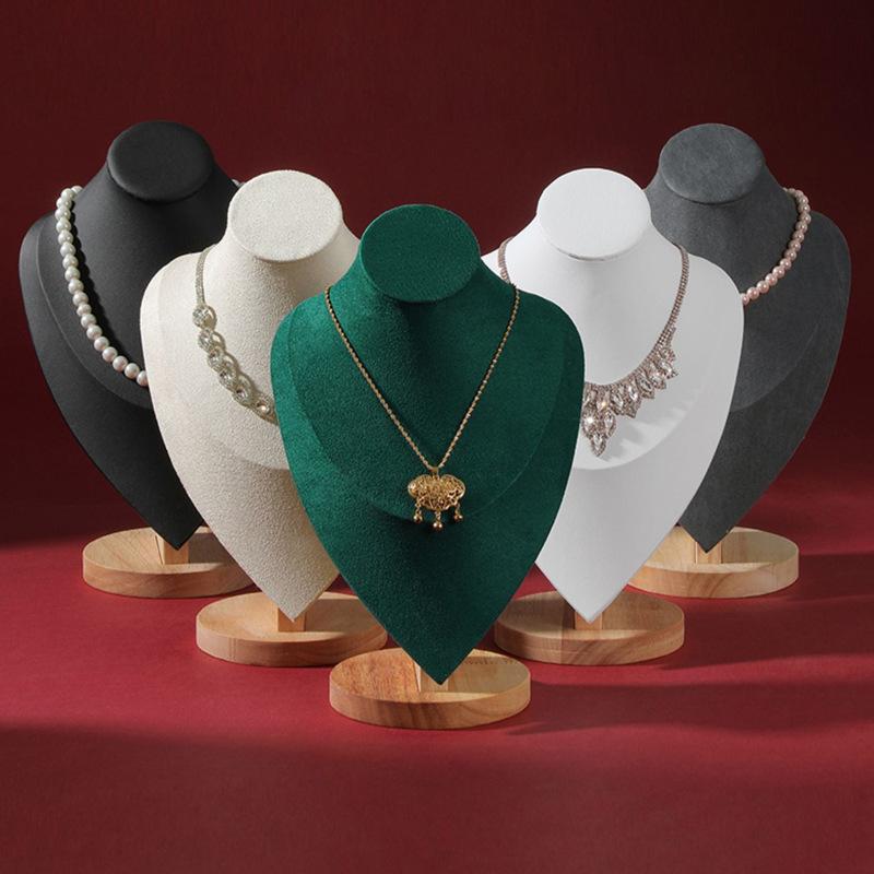 ネックレススタンド レディース メンズ 木製 ジュエリー 展示用 ディスプレイ 高さ調整可能 白色 黒色 ベージュ 緑色 グレー ベルベット調 アクセサリー トルソー