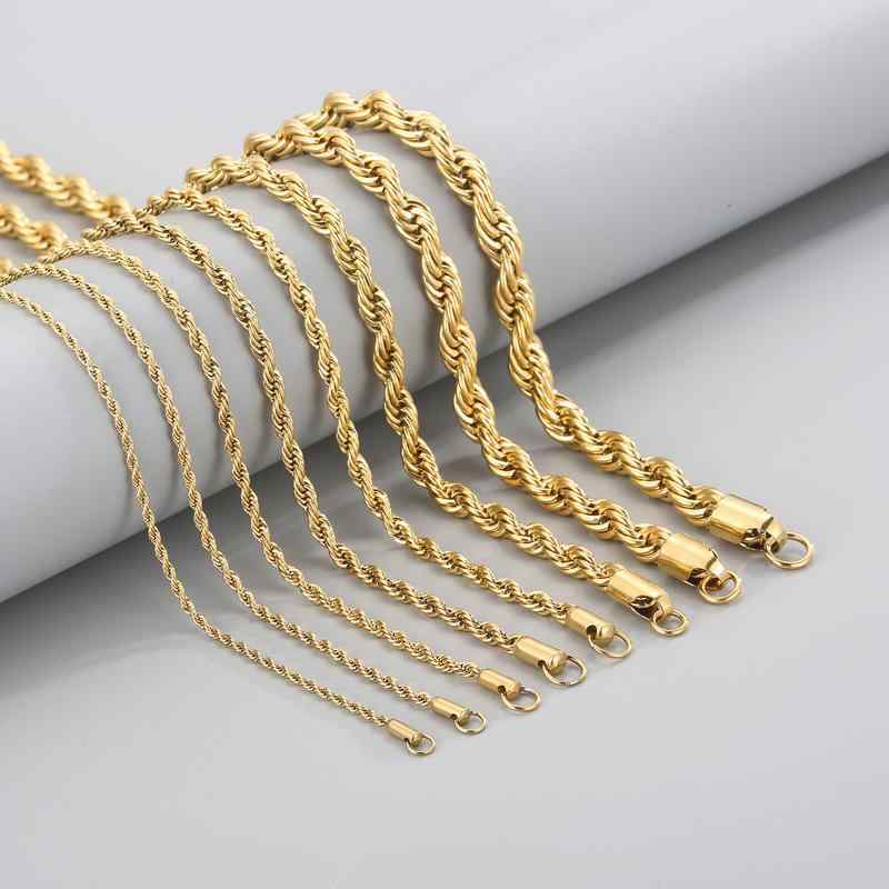 ネックレス メンズ レディース チタン鋼 ツイスト ロープチェーン Hiphop ヒップホップ 電気メッキ加工 幾何学模様 個性派 50cm 55cm 60cm パンクスタイル