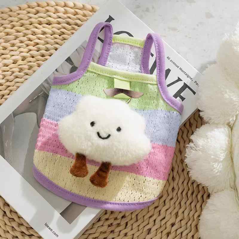 ドッグウェア 春夏 小型犬用 レインボー ストライプ 立体 雲 デザイン 牽引ロープ付き かわいい ペット..