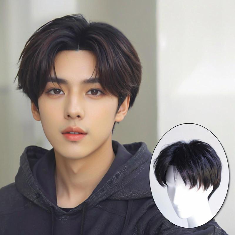 メンズウィッグ ショート 黒髪 焦げ茶 ライトブラウン イケメンカット 学生 韓流 自然 フルウィッグ 耐熱