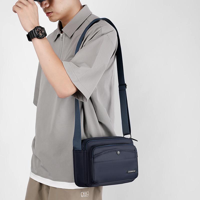 ショルダーバッグ 男性用 オックスフォード生地 ビジネス 通勤 斜めがけ 鞄 横型 無地 通気性 グレー ..