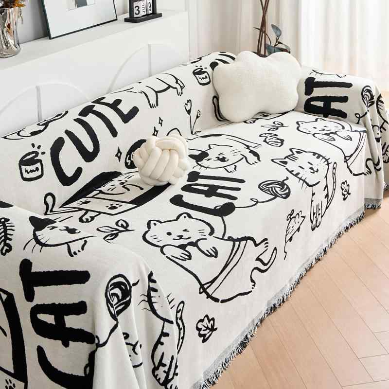 ソファカバー ソファパッド シェニール 厚手 滑り止め オールシーズン 猫柄 ネコ アニマル柄 かわいい INS風 1人掛け 2人掛け 3人掛け