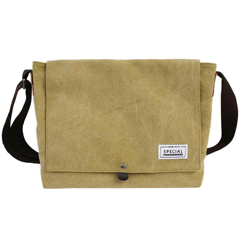 ショルダーバッグ 男性用 水洗加工 厚手 帆布 無地 ストリート カーキ色 ライトグレー 緑色 黒色