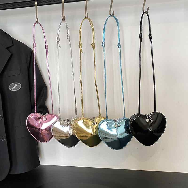 ショルダーバッグ レディース ガールズ キッズ 親子 エナメル 光沢 ハート型 ミニ 斜めがけ かわいい ..