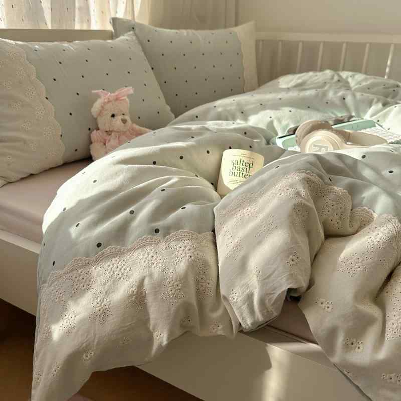 寝具 四点セット 花柄レース ベッドシーツ 掛け布団カバー 学生寮 ベッドカバー ベッドスカート風 春夏..