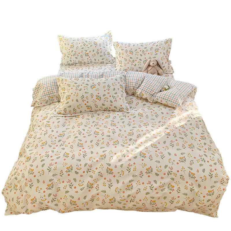 寝具 布団カバー ベッドシーツ 4点セット 綿100% 植物柄 花柄 春夏 1.8mベッド用 2.0mベッド用