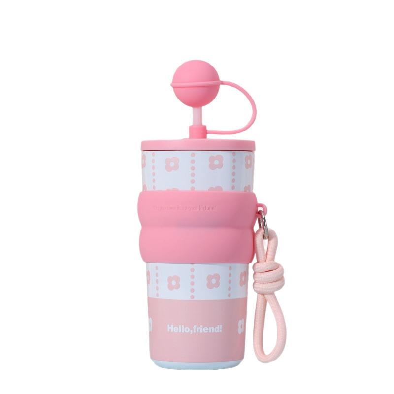 水筒 レディース かわいい 大人 保温 保冷 ステンレス 550ml 大容量 提げ紐つき 真空断熱 コーヒー アウトドア スポーツ ピンク系 レッド グリーン